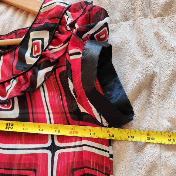 RAMPAGE Y2k red and black babydoll blouse Sz M office siren business casual mod - Picture 6 of 8